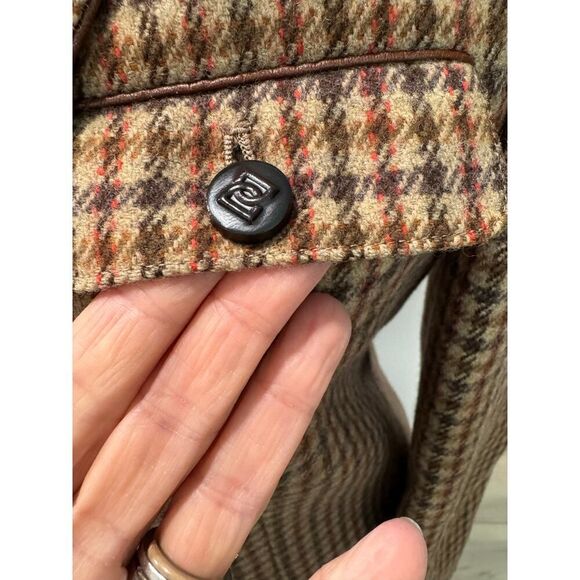 Vintage Academia Houndstooth 100% Wool Skirt Suit Tailored Blazer Pleats 9 - Picture 3 of 16